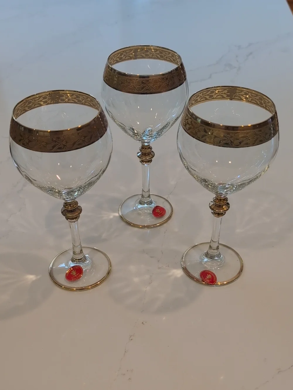 Elegant Vintage Cristalleria Fumo 24K Gold-Rimmed Wine Glasses - Set of 3 Italy